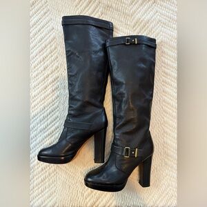 Coach LEIGHTON PEBBLE GRAIN Knee high black boots